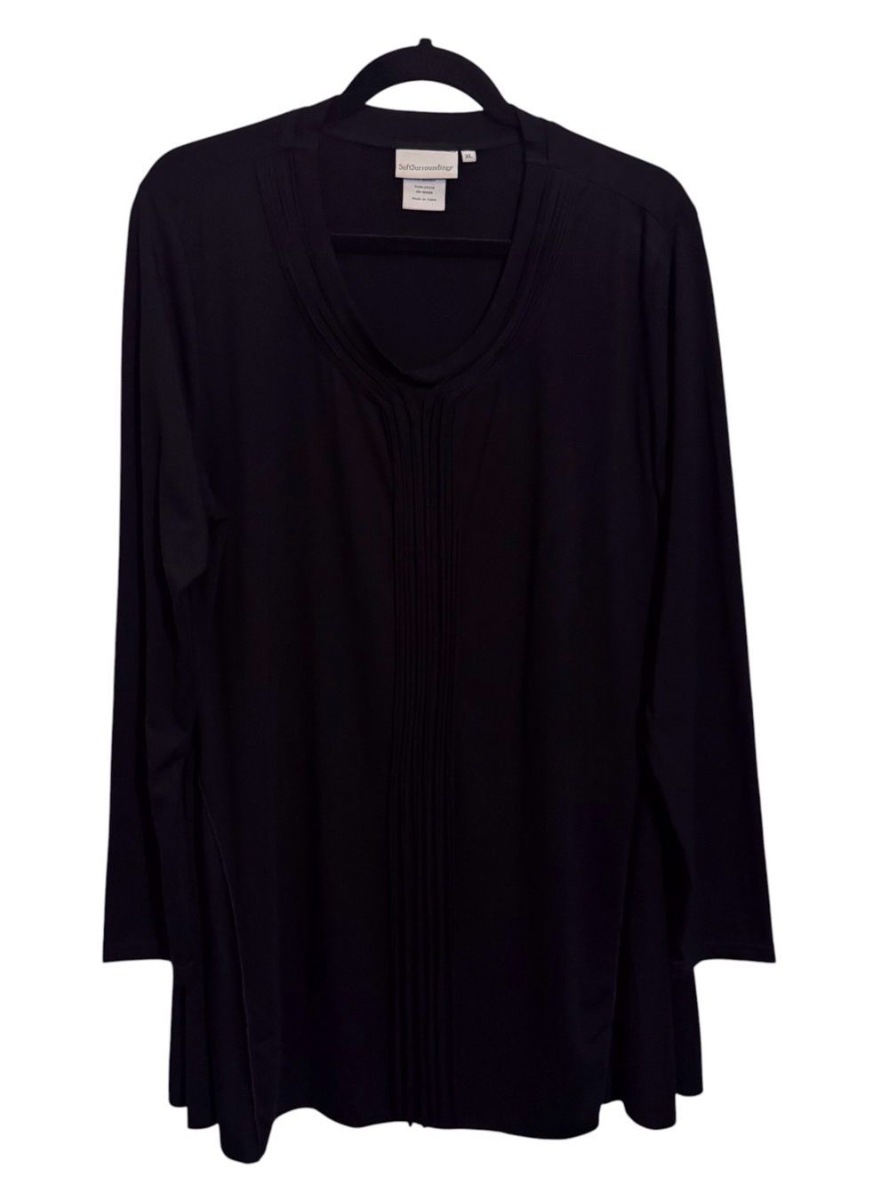 Soft Surroundings X-Large Black Fringe Front Tunic Long Sleeve Top Stretch